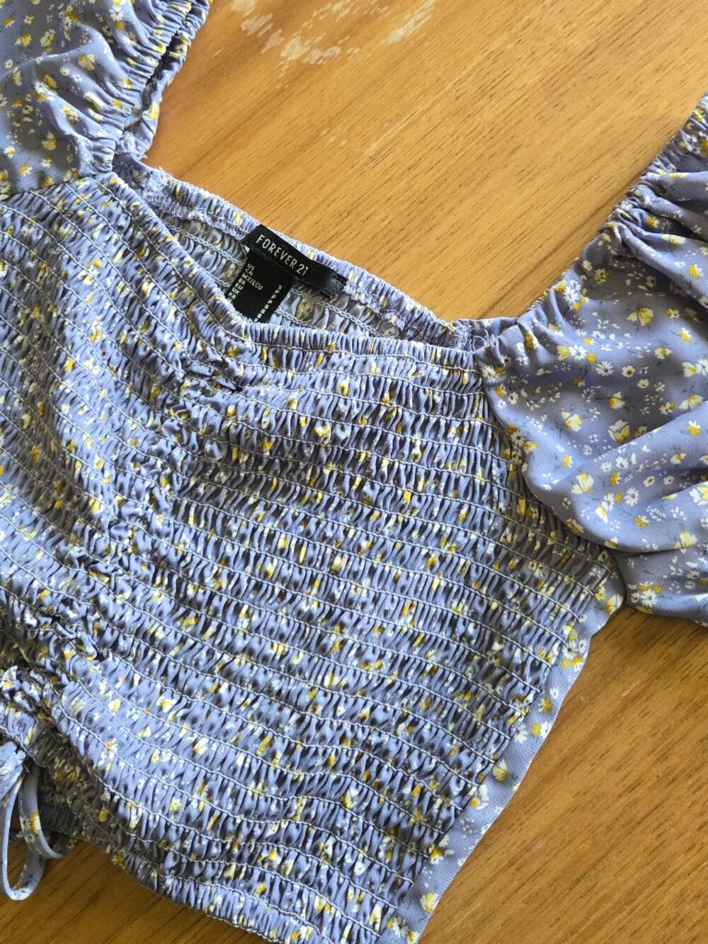 forever 21 purple floral smocked tie front crop top | size s